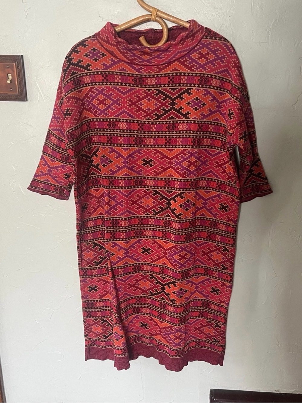 Peruvian Connection Sweater Midi Dress 1/2 Sleeve Aztec Southwestern Tribal M/L